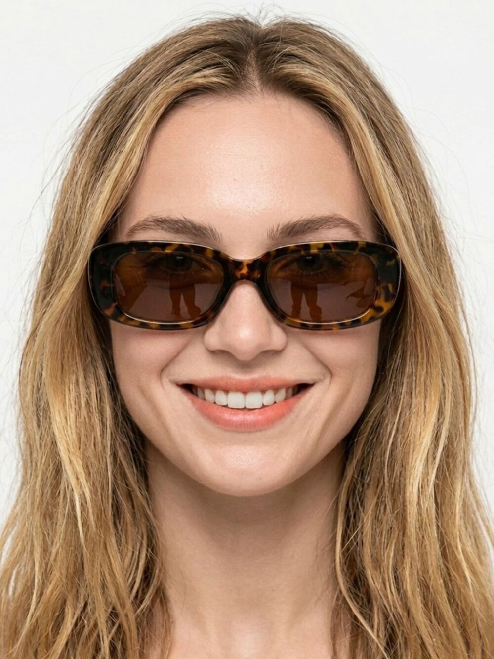 Tortoise Shell Wide Rectangular Sunglasses Brown Acetate Frame Retro Y2K 90s